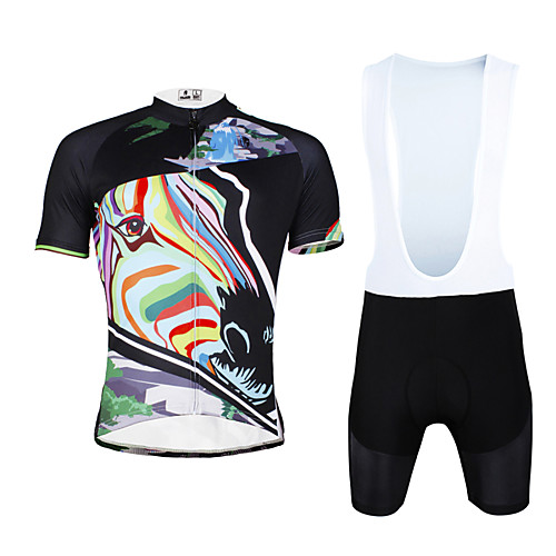 

ILPALADINO Men's Short Sleeve Cycling Jersey with Bib Shorts Black Zebra Bike Bib Shorts Jersey Clothing Suit Breathable 3D Pad Quick Dry Ultraviolet Resistant Reflective Strips Sports Lycra Zebra