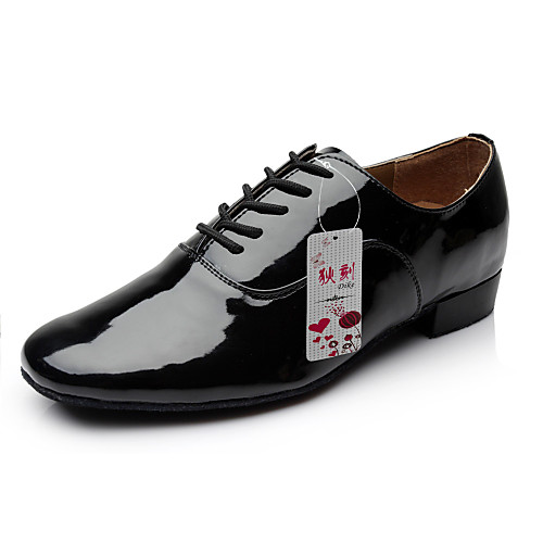 

Men's Modern Shoes / Ballroom Shoes Patent Leather Lace-up Heel Lace-up Chunky Heel Non Customizable Dance Shoes Black / White / Performance