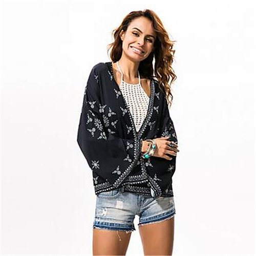 

Women's T shirt Formal Style Print 3/4 Length Sleeve Beach Oversized Tops Top Coat Black