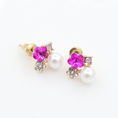 

Women's Stud Earrings Flower Ladies Personalized Fashion Rhinestone Earrings Jewelry White / Fuchsia For Party Daily