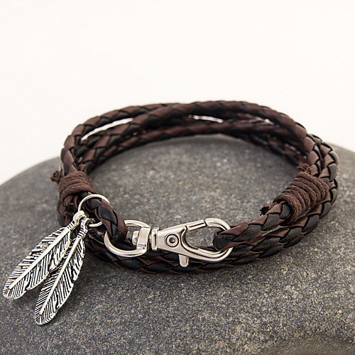 

Leather Bracelet Layered Rope Stacking Stackable Feather Bohemian Fashion Boho Multi Layer Native American Leather Bracelet Jewelry Brown / Red / Black / White For Christmas Gifts Daily Casual