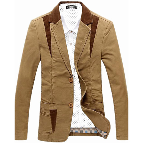 

Black / Khaki / Brown Color Block Slim Acrylic / Cotton Men's Suit / Fall / Winter / Spring / Long Sleeve / Work