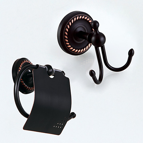 

Bathroom Accessory Set Antique Brass 2pcs - Hotel bath Robe Hook Toilet Paper Holders