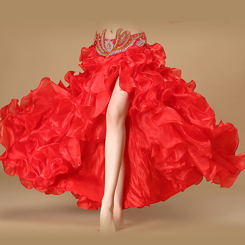 

Belly Dance Skirt Ruched Split Front Women's Performance Sleeveless Dropped Organza Polyester