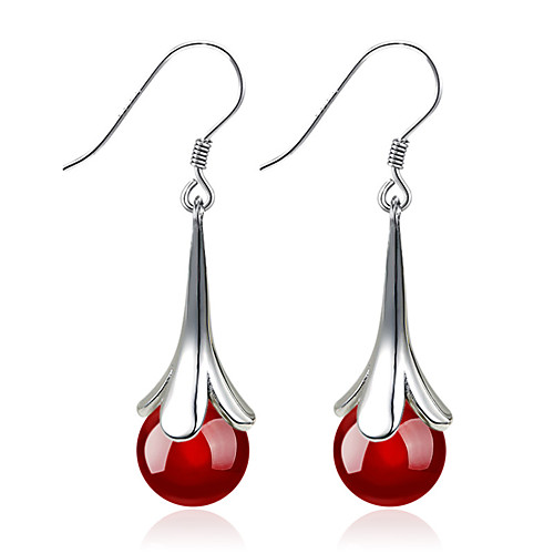 

Women's Drop Earrings Hanging Earrings Flower Ladies Fashion Elegant everyday Sterling Silver Silver Earrings Jewelry Black / Red For Wedding Party Daily Casual Sports