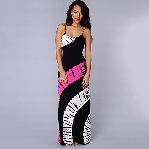 

Women's Strap Dress Maxi long Dress Black Sleeveless Print Summer Boho S M L XL