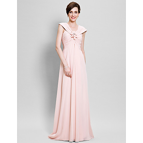 

Sheath / Column Mother of the Bride Dress Floral V Neck Floor Length Chiffon Sleeveless with Criss Cross Flower 2021