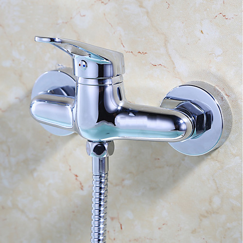 

Shower Faucet Set - Widespread Contemporary / Modern Chrome Shower Only Ceramic Valve Bath Shower Mixer Taps