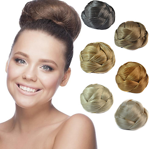 

wedding bridal updo chignon bun clips braids synthetic straight hair extensions multi colors