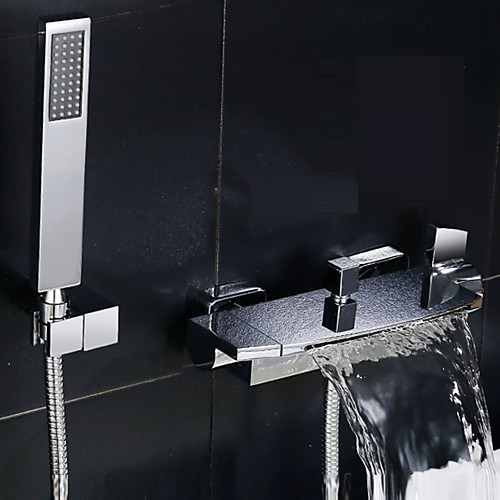 

Bathtub Faucet with Handled Shower Head Two Handles/Two Holes Contemporary Chrome Shower Faucet with Ceramic Valve/Adjustable to Cold and Hot Water Bath Mixer Taps