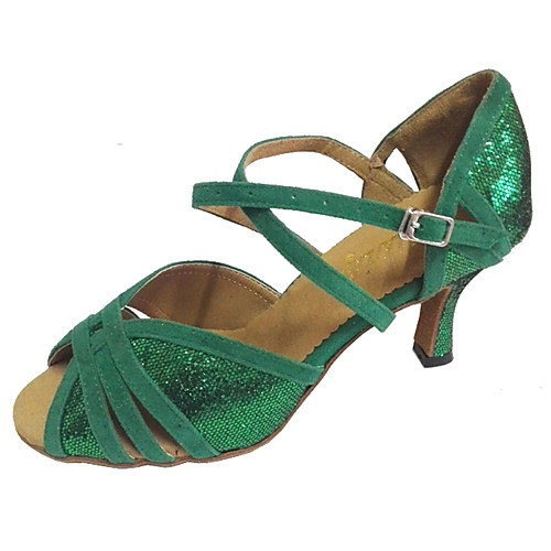 

Women's Latin Shoes Salsa Shoes Sandal Customized Heel Green Buckle