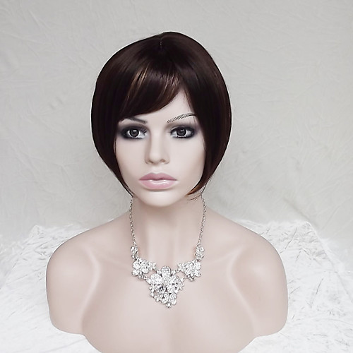 

Synthetic Wig Straight Straight Bob With Bangs Wig Short Dark Auburn#33 Synthetic Hair Women's Natural Hairline Brown