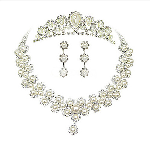 

Women's Necklace / Earrings Ladies Party Silver Plated Earrings Jewelry White For Wedding Party / Hair Jewelry