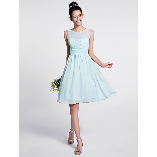 

A-Line Scoop Neck Knee Length Chiffon Bridesmaid Dress with Ruched / Draping