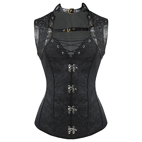 

Women's Cotton Lace Up Overbust Corset - Jacquard Black L XL XXL