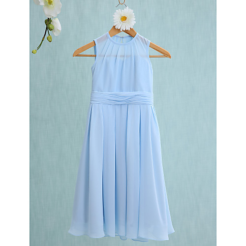 

Sheath / Column Jewel Neck Knee Length Chiffon Junior Bridesmaid Dress with Ruched / Natural