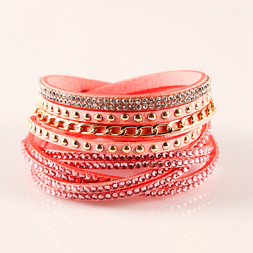 

Women's Wrap Bracelet Leather Bracelet Ladies Bohemian Fashion Boho Leather Bracelet Jewelry Pink / Navy / Dark Red For Party Daily Casual / Imitation Diamond / Rhinestone