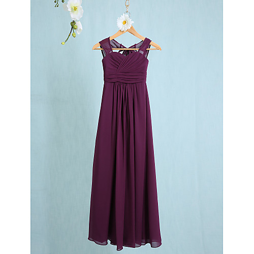 

Sheath / Column Straps Ankle Length Chiffon Junior Bridesmaid Dress with Ruched / Natural