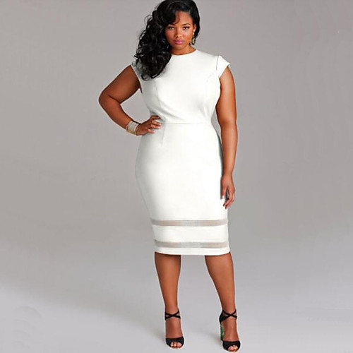

Women's Sheath Dress Knee Length Dress White Black Khaki Sleeveless White Solid Colored Summer Round Neck XL XXL 3XL 4XL 5XL / Plus Size