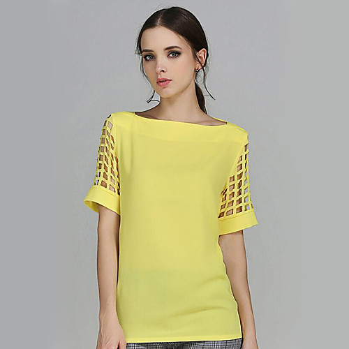 

Women's Blouse Solid Colored Plus Size Cut Out Short Sleeve Daily Tops Streetwear Yellow