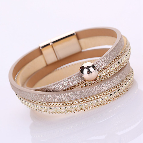 

Women's Chain Bracelet Wrap Bracelet Leather Bracelet Layered Ladies Fashion Multi Layer Leather Bracelet Jewelry Pink / Golden / Light Blue For Daily Casual