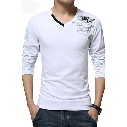 

Men's T shirt Plus Size Print Long Sleeve Daily Tops Cotton Boho White Black Navy Blue