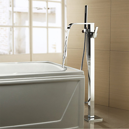 

Bathtub Faucet - Contemporary Chrome Free Standing Ceramic Valve Bath Shower Mixer Taps / Two Handles Two Holes