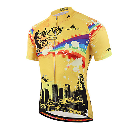 

Miloto Men's Short Sleeve Cycling Jersey Stripes Bike Shirt Sweatshirt Jersey Breathable Quick Dry Reflective Strips Sports 100% Polyester Mountain Bike MTB Road Bike Cycling Clothing Apparel