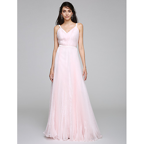 

Sheath / Column Dress Straps Sleeveless Floor Length Organza with Side-Draped 2021