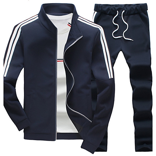 

Men's Plus Size Activewear Set Striped Sports Hoodies Sweatshirts Long Sleeve Black Navy Blue / Fall