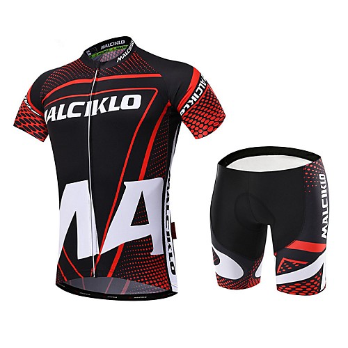 

Malciklo Men's Short Sleeve Cycling Jersey with Shorts Red / black Dots Bike Clothing Suit Breathable 3D Pad Quick Dry Back Pocket Sports Coolmax Lycra Dots Mountain Bike MTB Road Bike Cycling