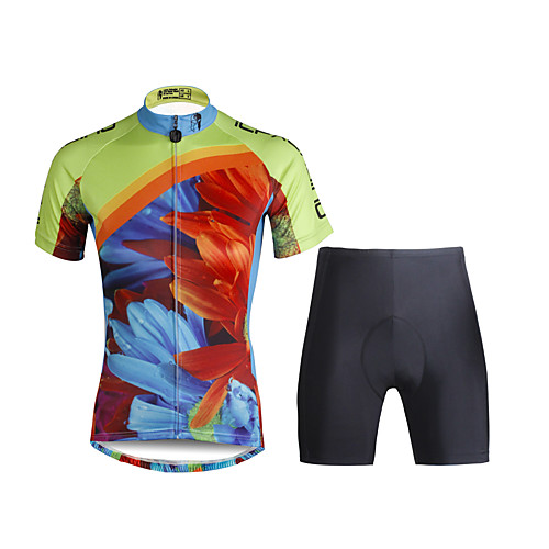 

ILPALADINO Women's Short Sleeve Cycling Jersey with Shorts Black Floral Botanical Bike Clothing Suit Breathable 3D Pad Quick Dry Ultraviolet Resistant Reflective Strips Sports Lycra Floral Botanical