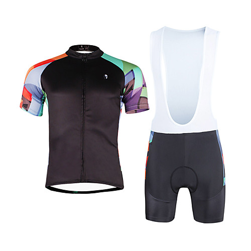 

ILPALADINO Men's Short Sleeve Cycling Jersey with Bib Shorts Black Bike Clothing Suit Breathable 3D Pad Quick Dry Ultraviolet Resistant Reflective Strips Sports Lycra Fashion Clothing Apparel