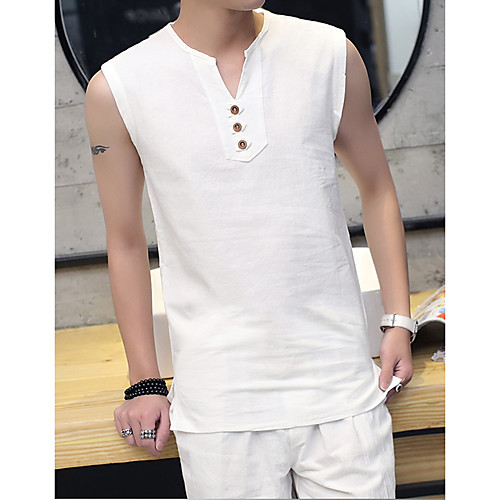 

Men's Tank Top Solid Colored Plus Size Sleeveless Daily Tops Chinoiserie White Dark Gray Beige
