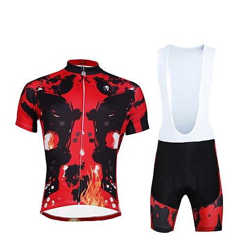 

ILPALADINO Men's Short Sleeve Cycling Jersey with Bib Shorts Red Skull Bike Clothing Suit Breathable 3D Pad Quick Dry Ultraviolet Resistant Reflective Strips Sports Lycra Skull Mountain Bike MTB Road