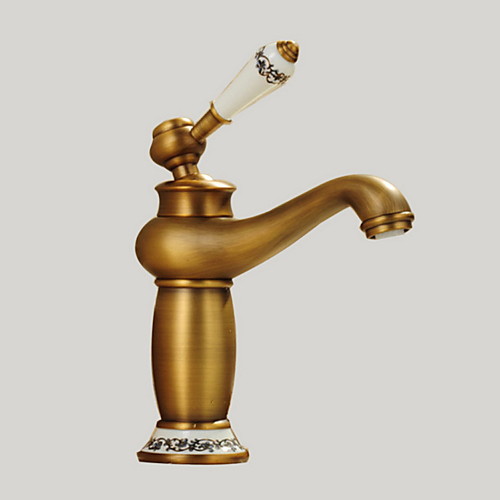 

Retro Bathroom Sink Faucet One Handel Rotatable Antique Brass Centerset Easy to Apply One Hole Bath Taps