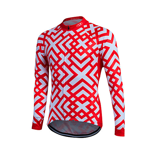 

Fastcute Men's Long Sleeve Cycling Jersey Winter Fleece Coolmax Velvet Red / White Bike Sweatshirt Jersey Top Thermal / Warm Fleece Lining Breathable Sports Clothing Apparel / Quick Dry / Stretchy