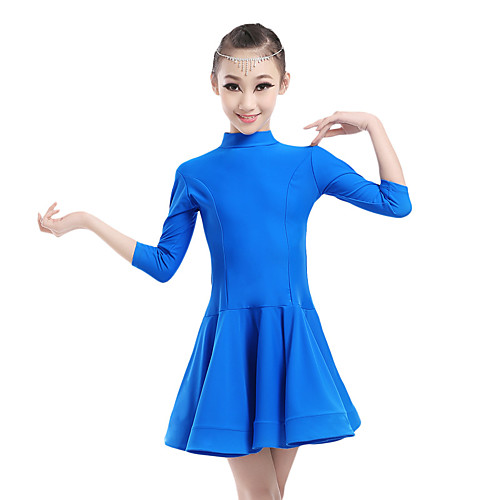 

Latin Dance Dress Ruched Performance 3/4 Length Sleeve Natural Chinlon