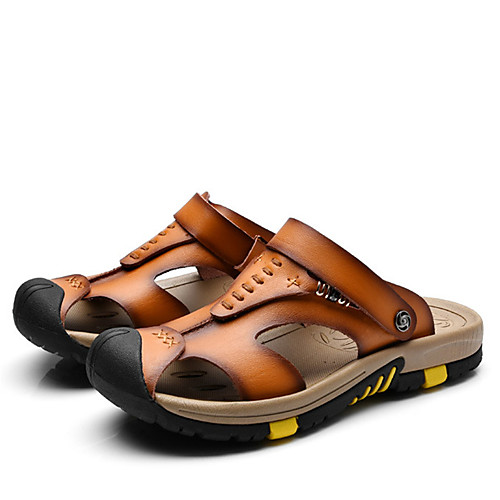 

Men's Sandals Casual Walking Shoes Leather Camel Blue Brown Summer