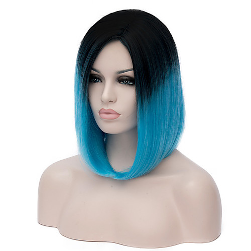 

Synthetic Wig Cosplay Wig Straight Straight Wig Short Medium Length Blue Synthetic Hair Women's Ombre Hair Blue