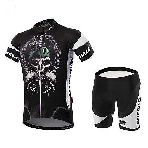 

Malciklo Men's Short Sleeve Cycling Jersey with Shorts Coolmax Lycra GoldenSilver Bike Clothing Suit Breathable 3D Pad Quick Dry Back Pocket Sports Pirate Mountain Bike MTB Road Bike Cycling
