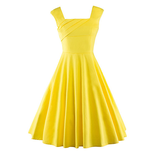 

Women's A Line Dress Knee Length Dress Black Yellow Red Sleeveless Solid Colored Summer Square Neck Vintage Cotton S M L XL XXL