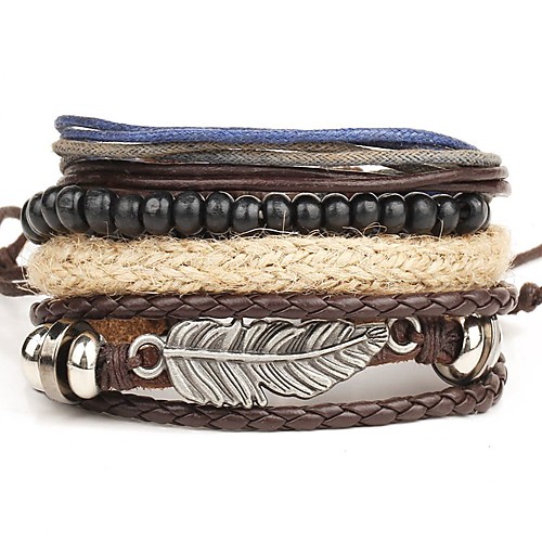 

Men's Wrap Bracelet Leather Bracelet Layered Rope Wings Personalized Punk Multi Layer Leather Bracelet Jewelry Brown For Christmas Gifts Daily Casual Beach