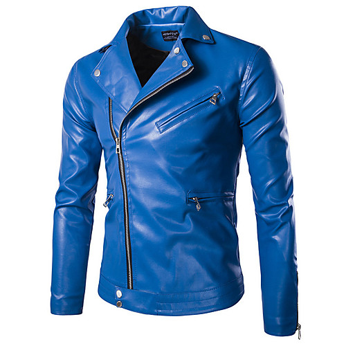 

Men's Leather Jackets Solid Colored Fall Jacket Regular Daily Long Sleeve PU Coat Tops Black