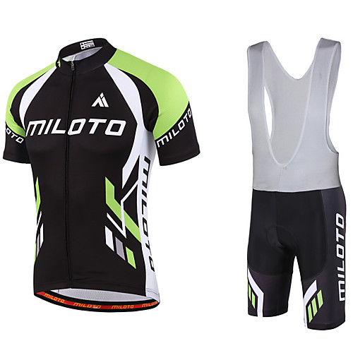 

Miloto Men's Short Sleeve Cycling Jersey with Bib Shorts Green Blue Pink Bike Bib Shorts Jersey Bib Tights Breathable Quick Dry Sweat-wicking Sports Polyester Lycra Sports Mountain Bike MTB Road Bike