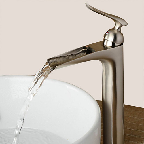 

Bathroom Sink Faucet - Waterfall Nickel Brushed Centerset Single Handle One HoleBath Taps