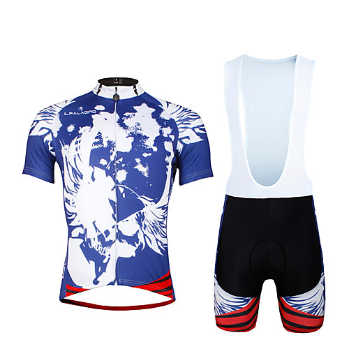 

ILPALADINO Men's Short Sleeve Cycling Jersey with Bib Shorts Blue Skull Bike Clothing Suit Breathable 3D Pad Quick Dry Ultraviolet Resistant Reflective Strips Sports Lycra Skull Mountain Bike MTB