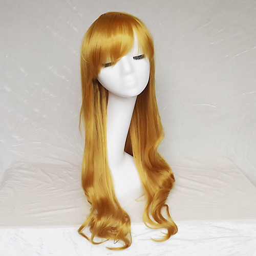 

Synthetic Wig Wavy Wavy Asymmetrical With Bangs Wig Long Yellow Synthetic Hair Women's Natural Hairline Brown
