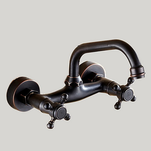 

Bathroom Sink Faucet - Antique Retro Vintage Rotatable Oil-rubbed Bronze Wall Mounted Two Holes / Two Handles Two HolesBath Taps