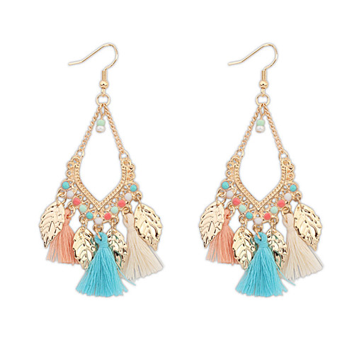 

Women's Girls' Drop Earrings fan earrings Hanging Earrings Pom Pom Leaf Statement Ladies Tassel Vintage Bohemian Fashion Resin Gold Plated Earrings Jewelry Red / Blue / Rainbow For Party Daily Casual